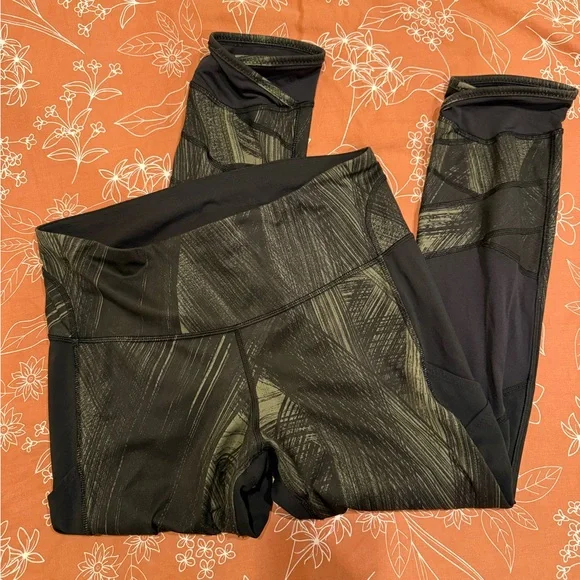 lululemon women’s leggings 23 inch fresh mesh run crop black & Green - Picture 4 of 9